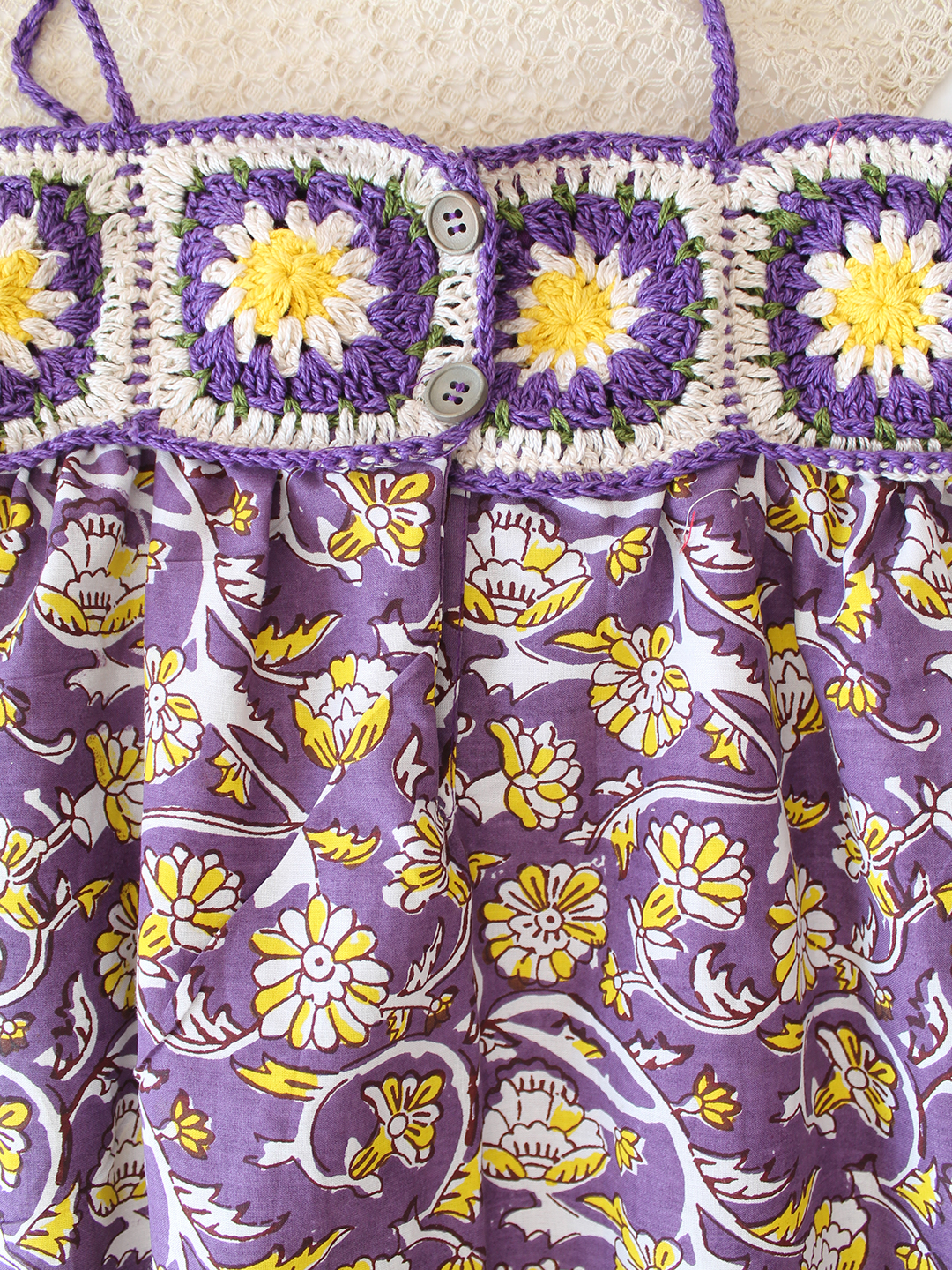 Cotton Crochet Floral Frock - Purple
