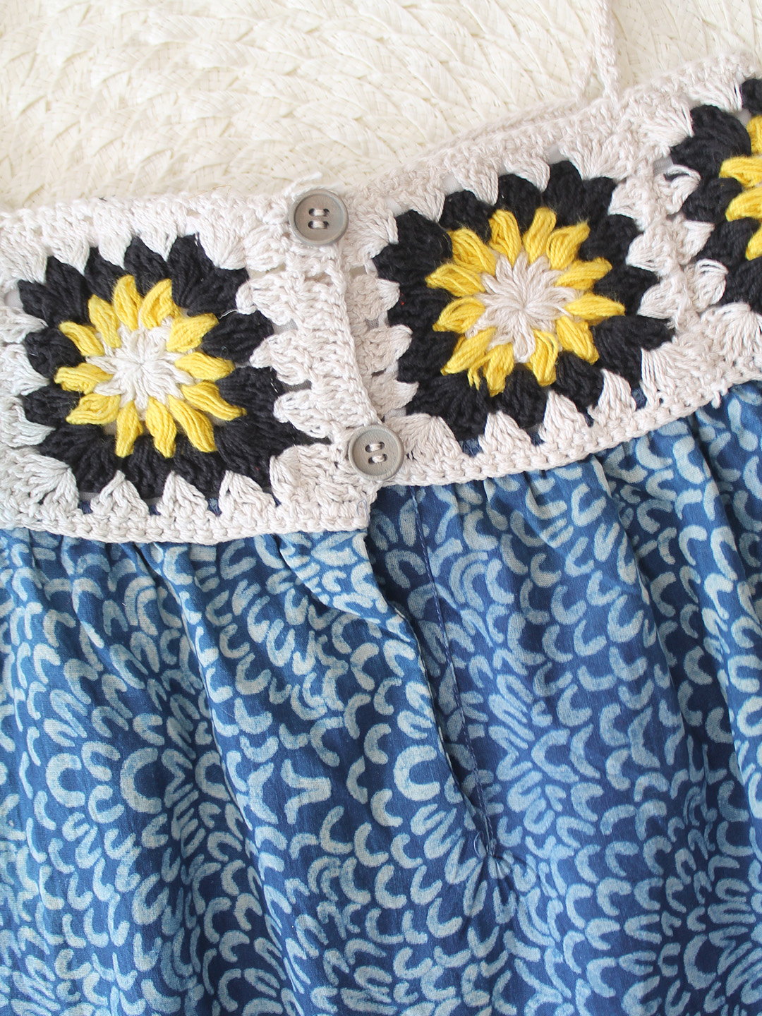 Cotton Crochet Granny Square Floral Frock - Blue
