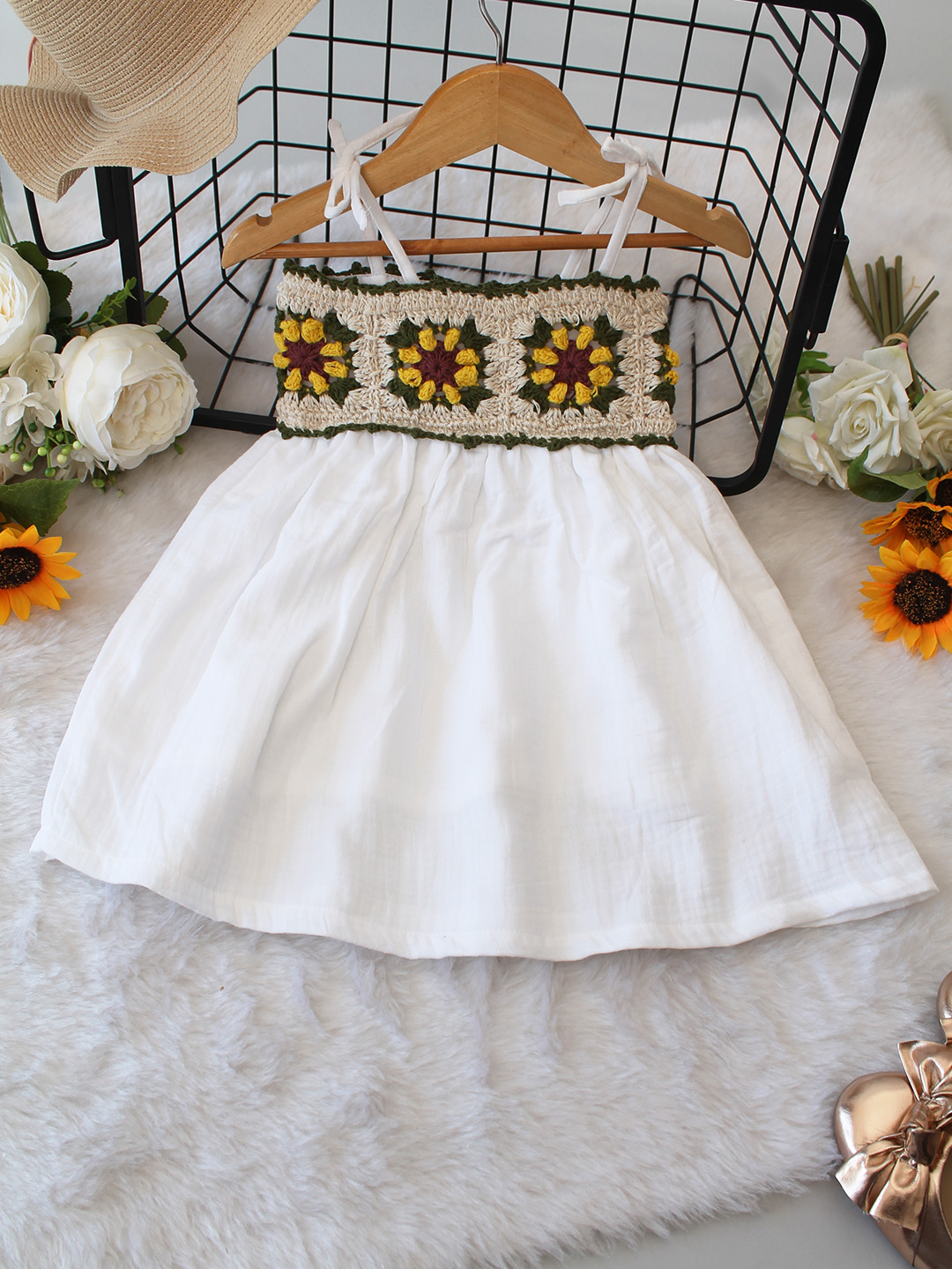 Cotton Crochet Yoke Detailed Frock - White