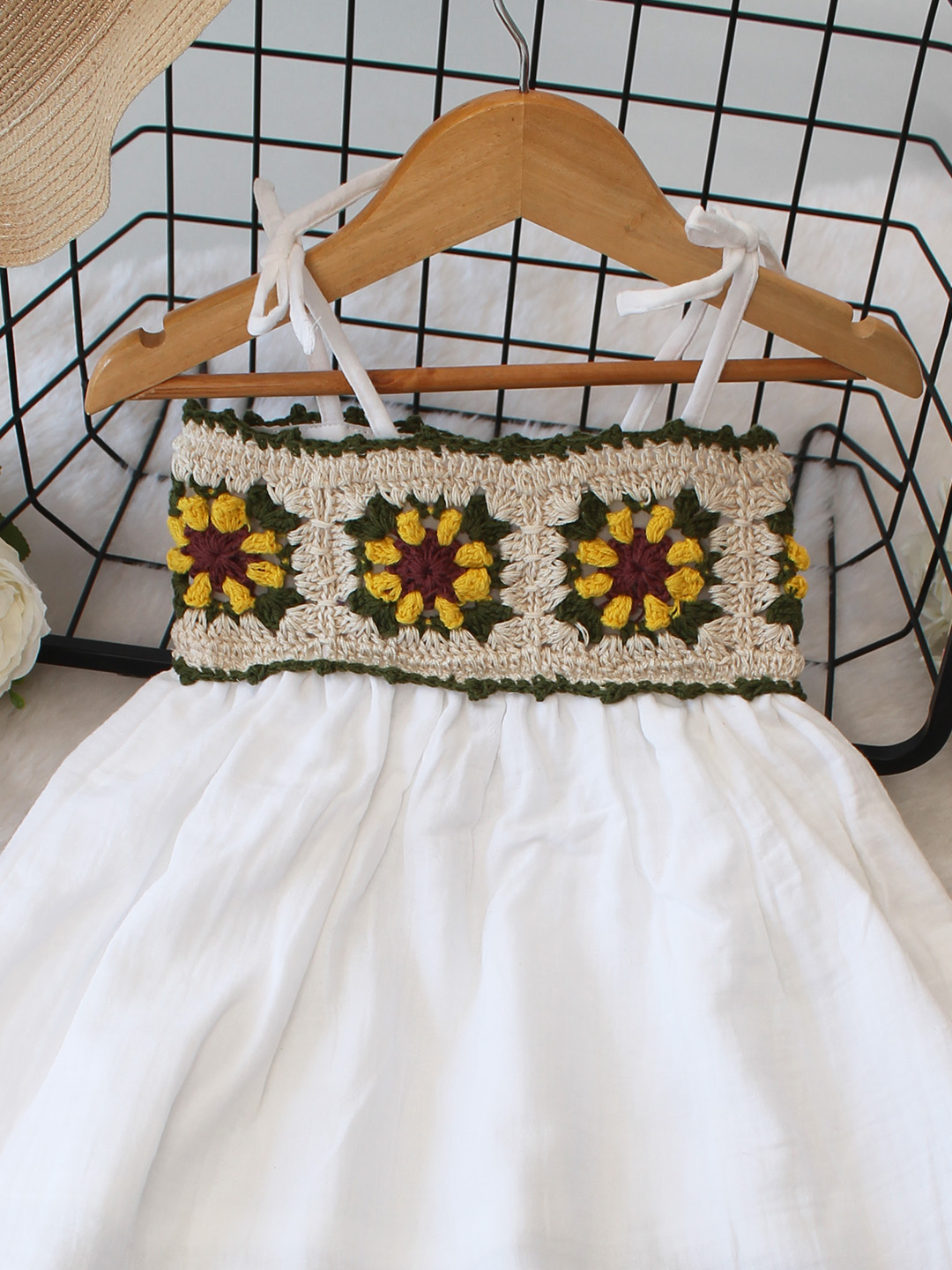 Cotton Crochet Yoke Detailed Frock - White