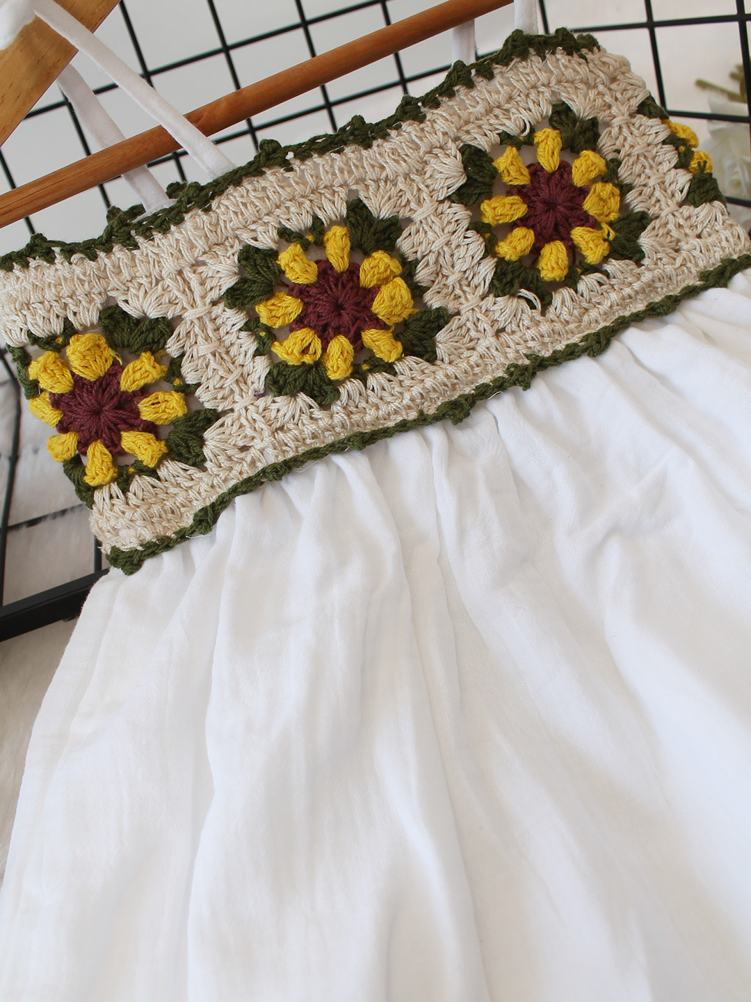 Cotton Crochet Yoke Detailed Frock - White