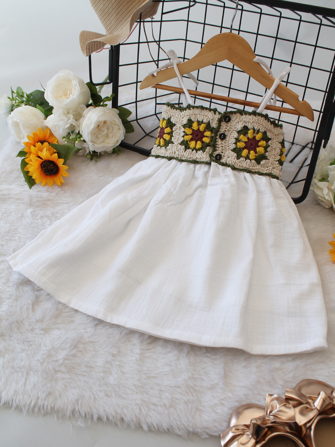 Cotton Crochet Yoke Detailed Frock - White