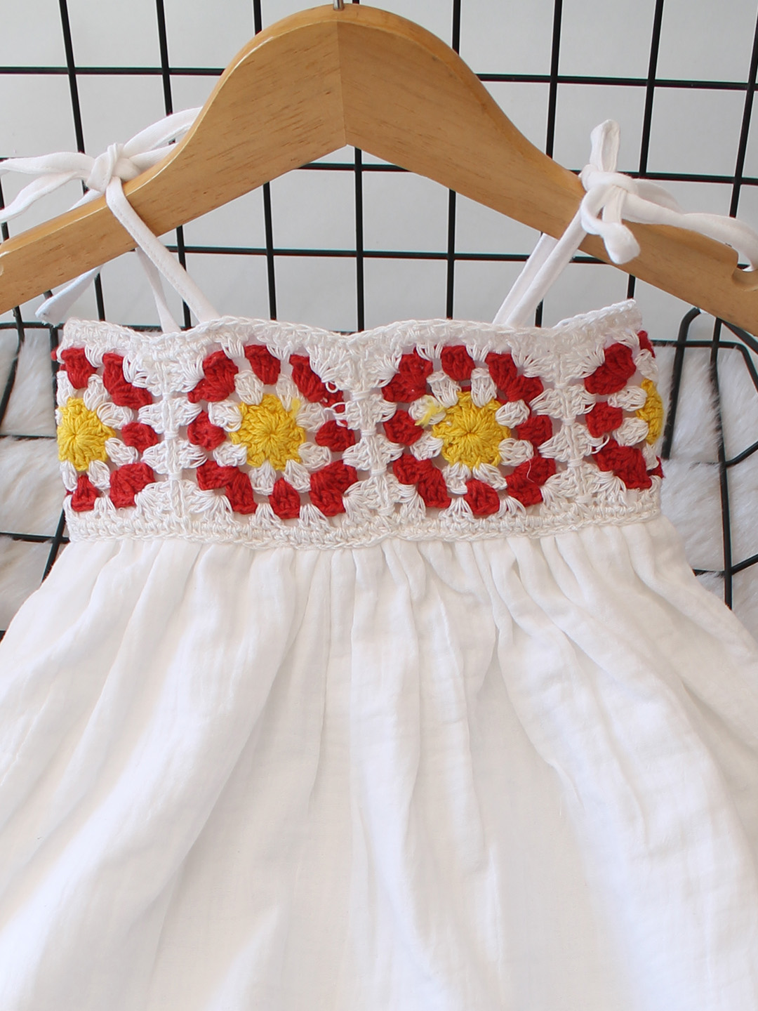 Cotton Floral Crochet Yoke Detailed Frock - White