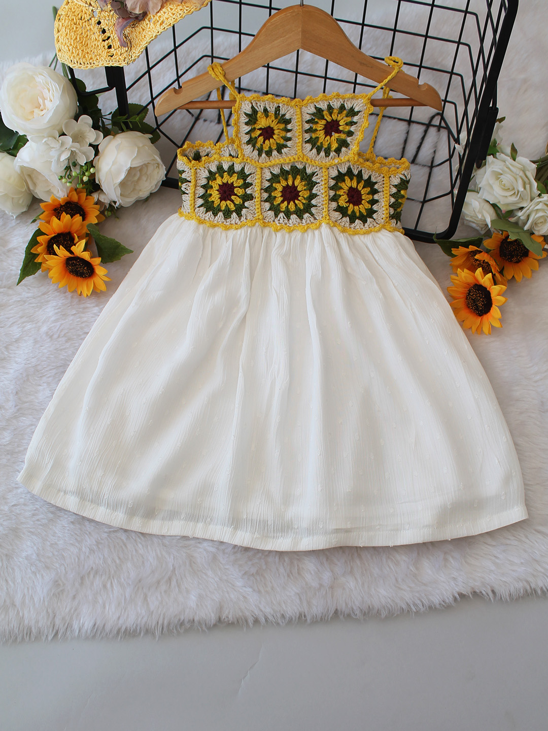 Crochet Sunflower Frock - White