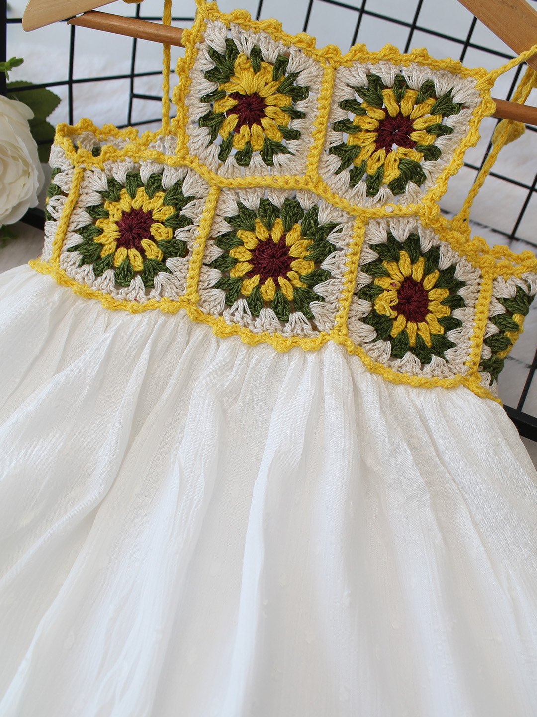 Crochet Sunflower Frock - White