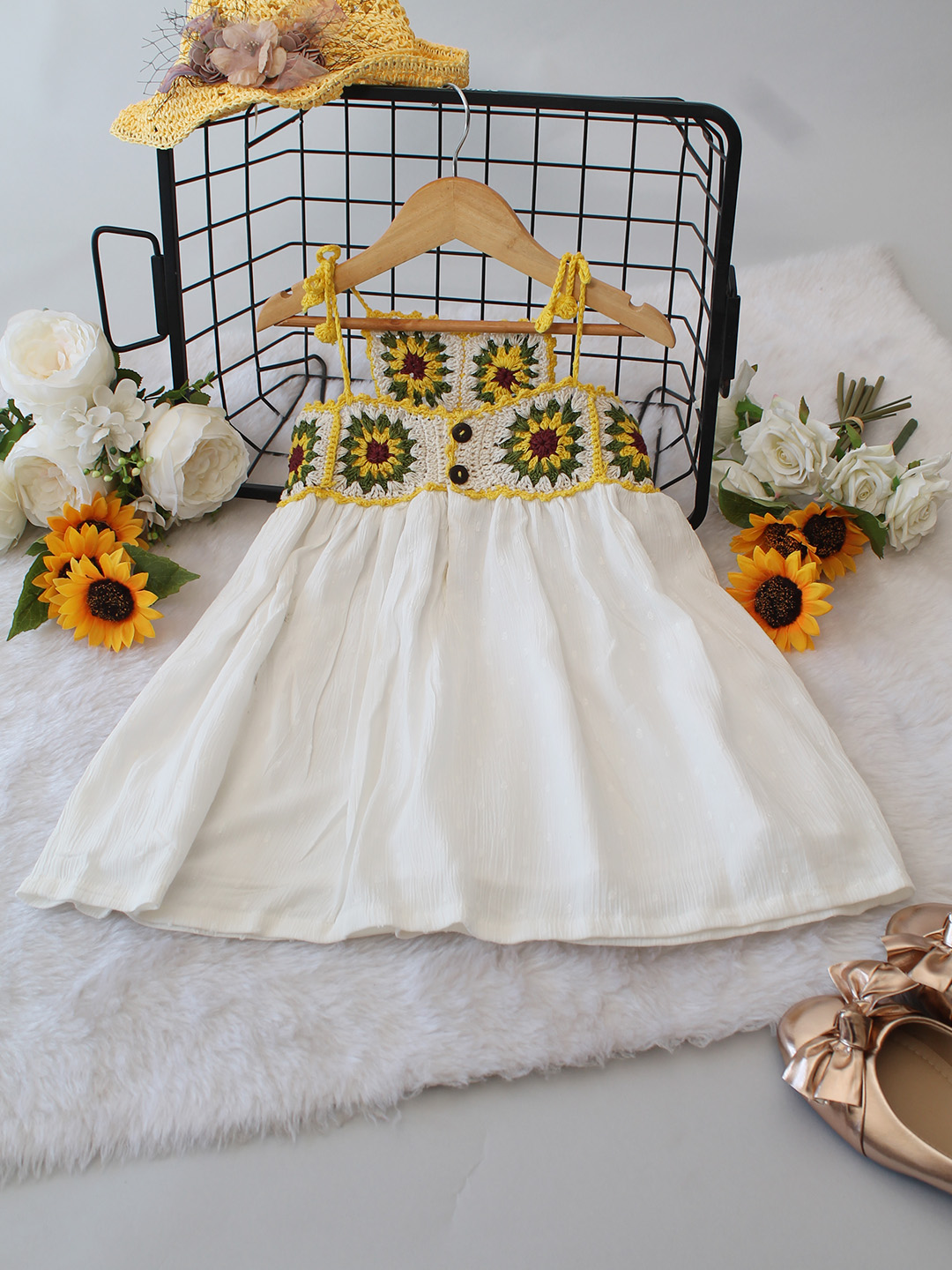 Crochet Sunflower Frock - White