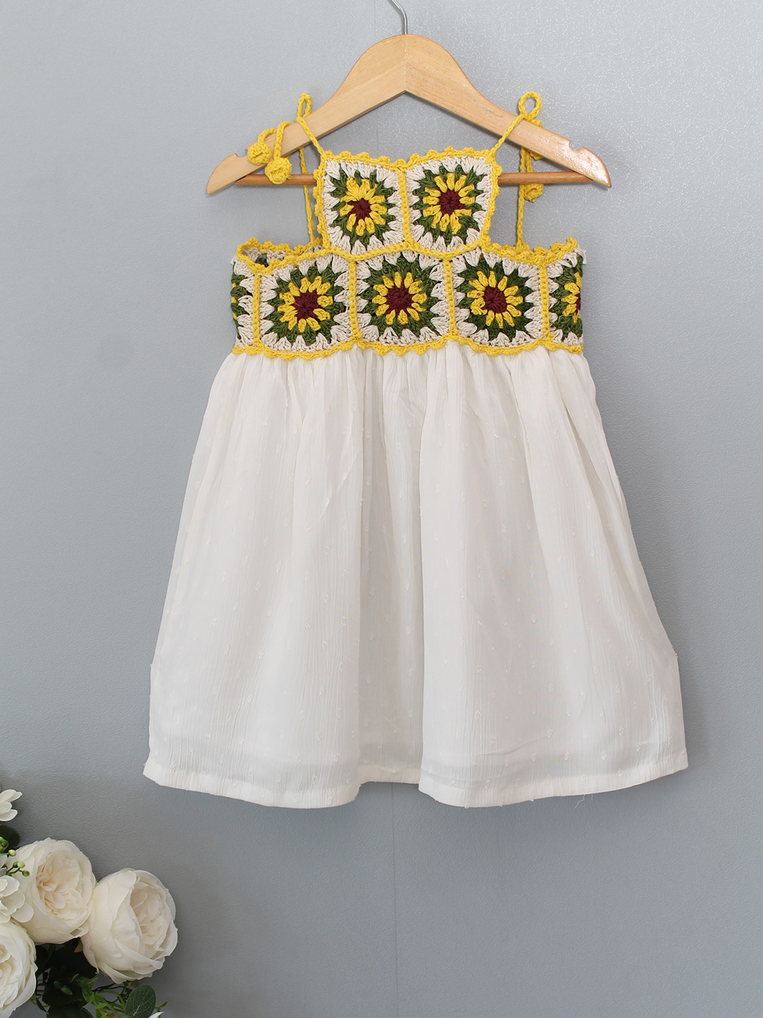 Crochet Sunflower Frock - White