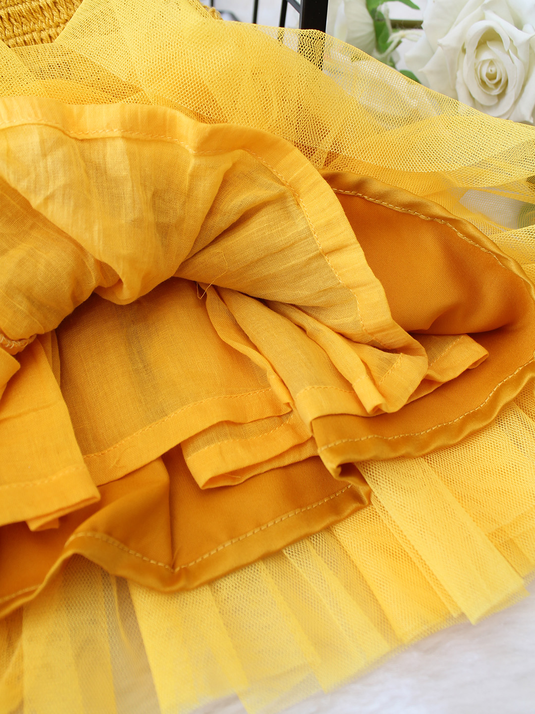 Crochet Yoke Detailed Party Frock -Yellow