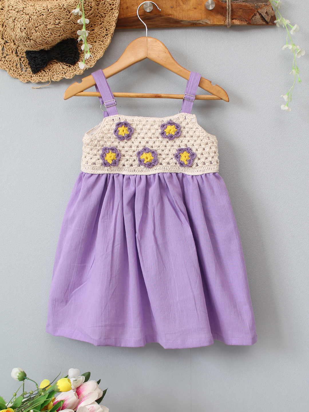 Floral Crochet Strappy Dress - Lavender
