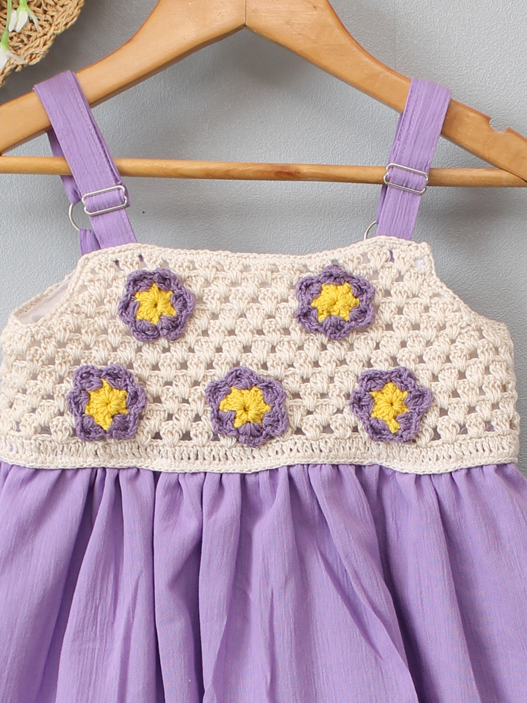 Floral Crochet Strappy Dress - Lavender