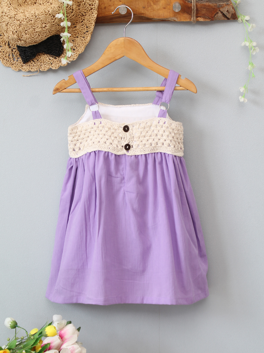 Floral Crochet Strappy Dress - Lavender