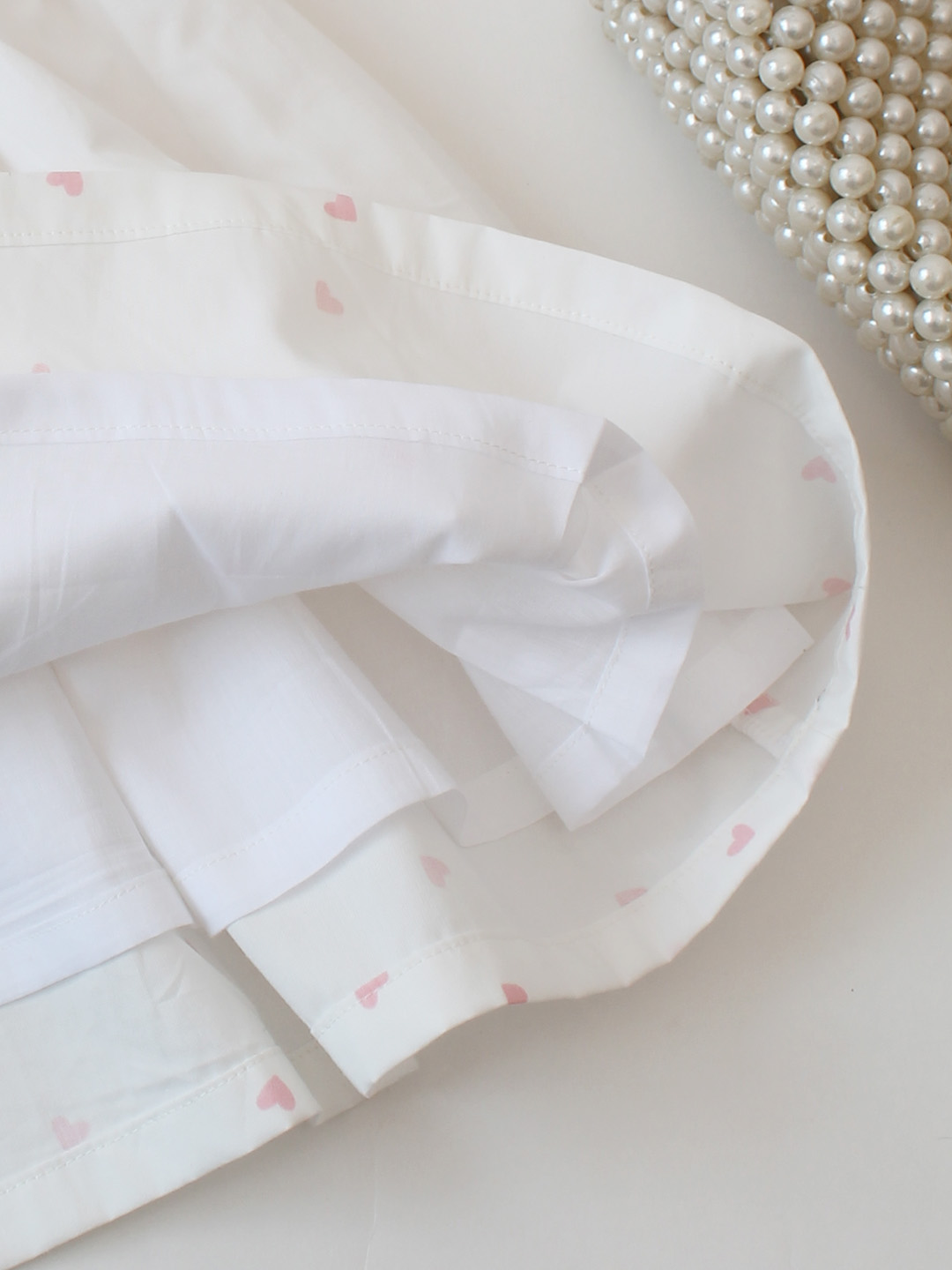 Heart Printed Crochet Yoke Frock -White