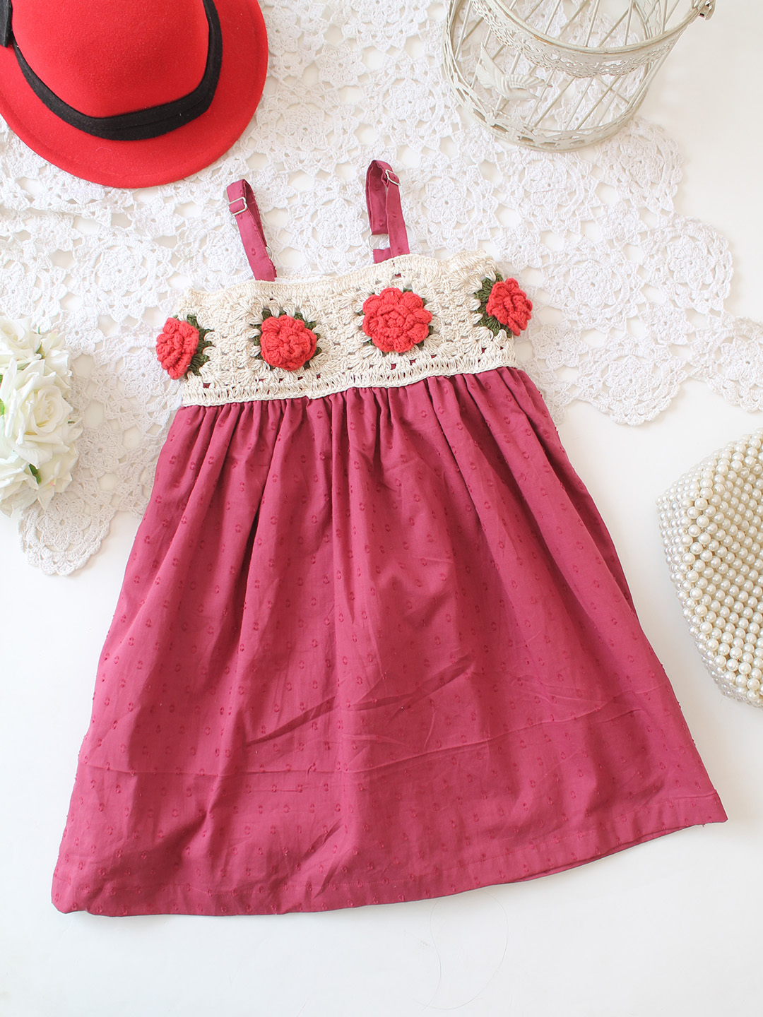 Crochet Rose Frock - Red
