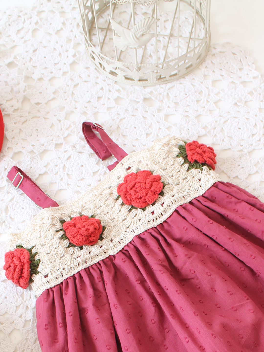 Crochet Rose Frock - Red
