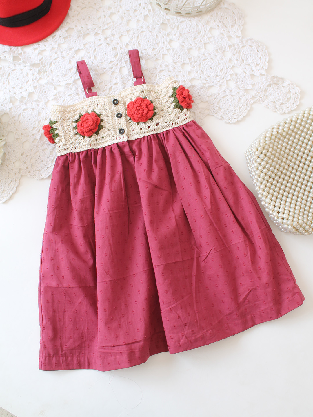 Crochet Rose Frock - Red