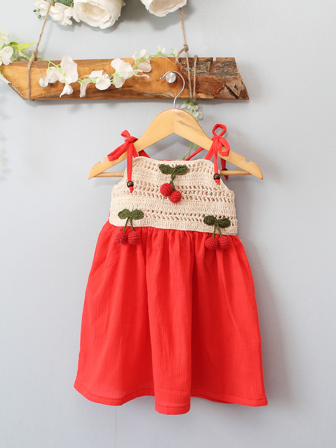 Crochet Cherry Applique Summer Frock - Red