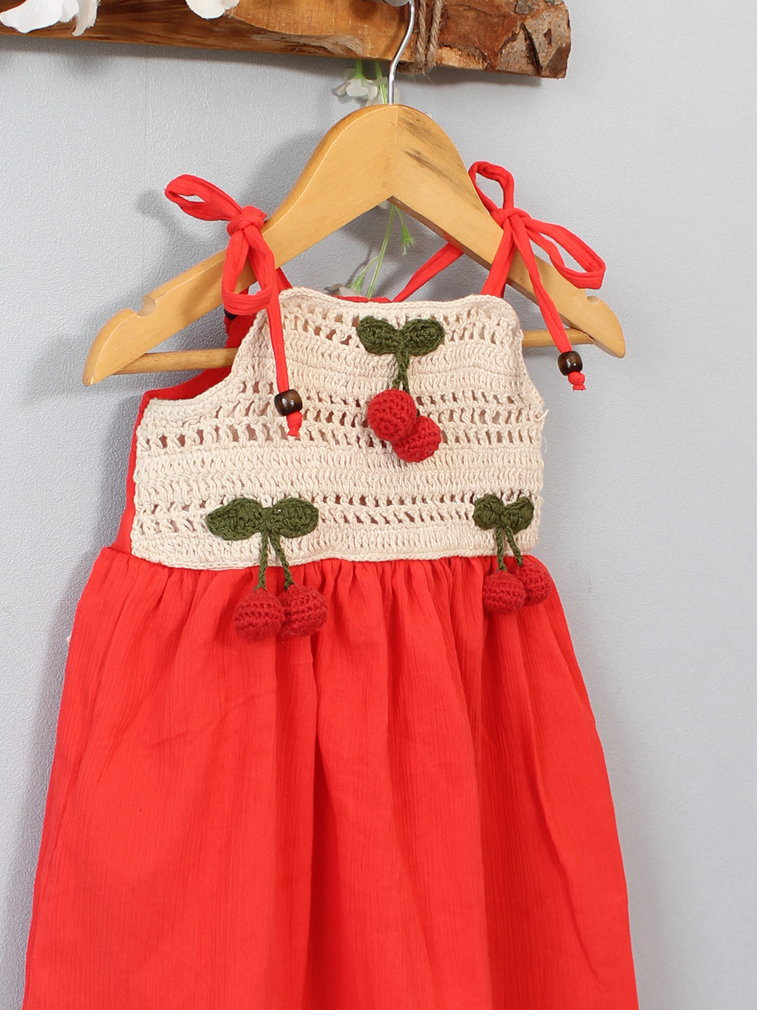 Crochet Cherry Applique Summer Frock - Red