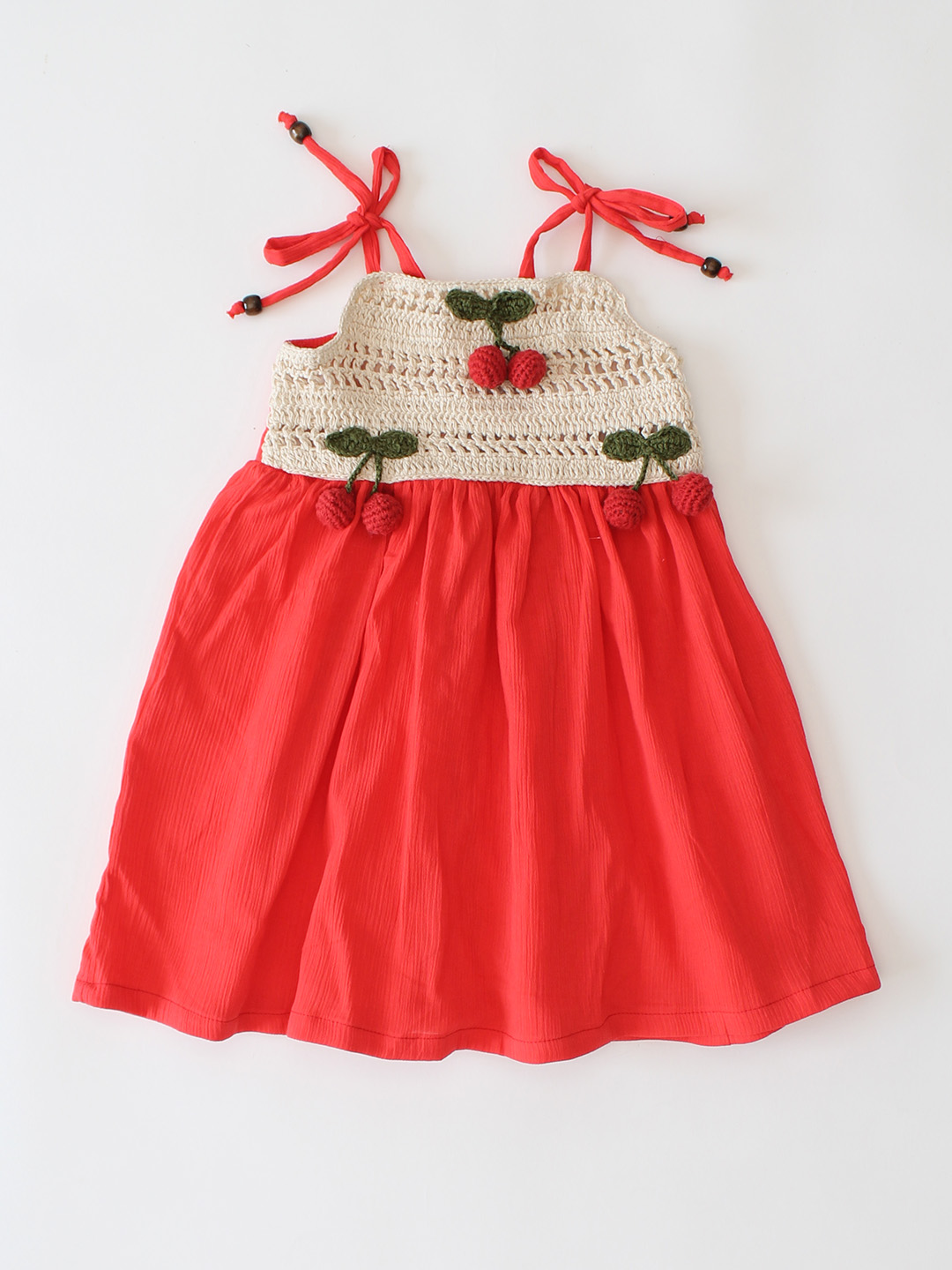 Crochet Cherry Applique Summer Frock - Red