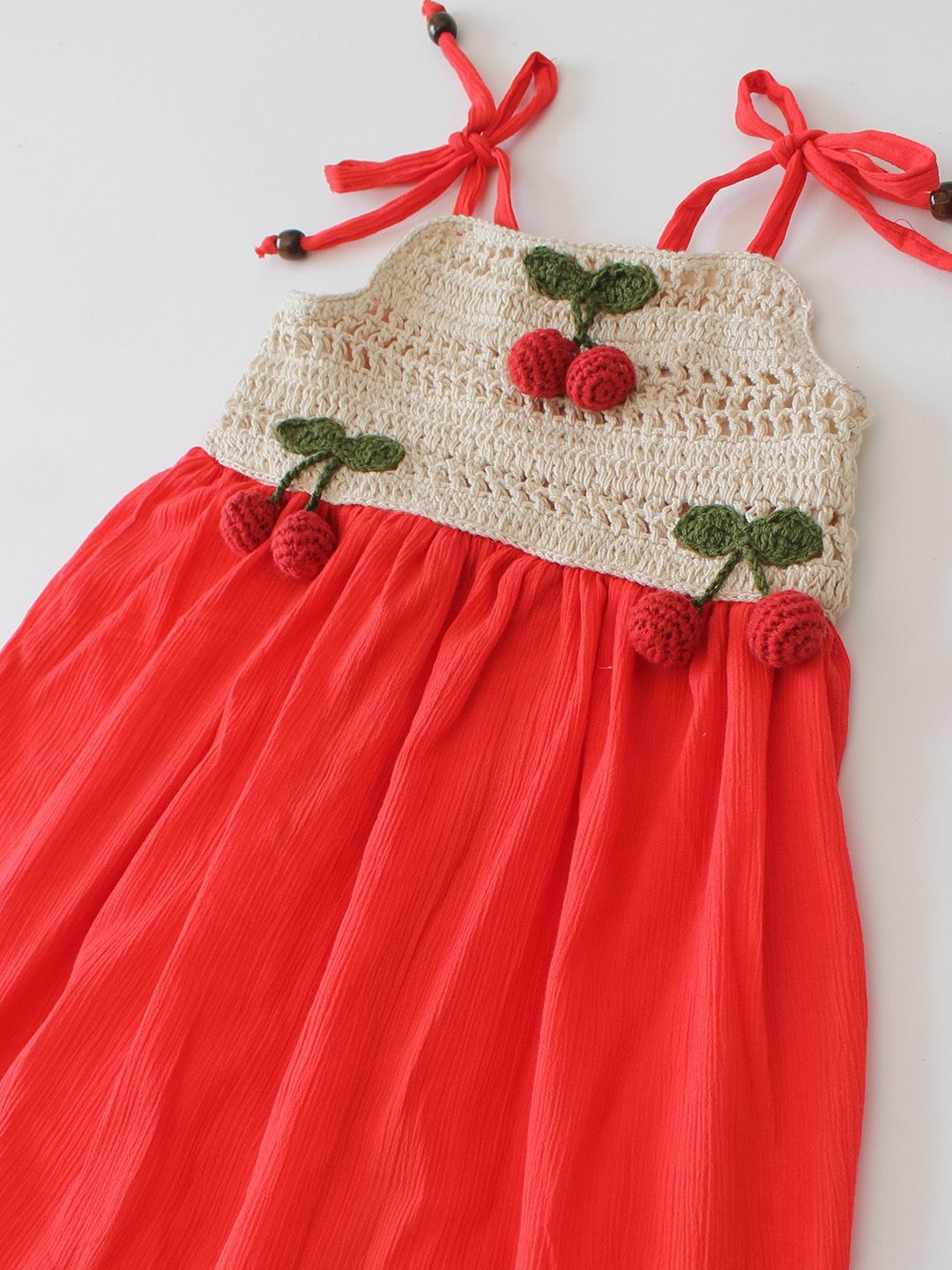 Crochet Cherry Applique Summer Frock - Red
