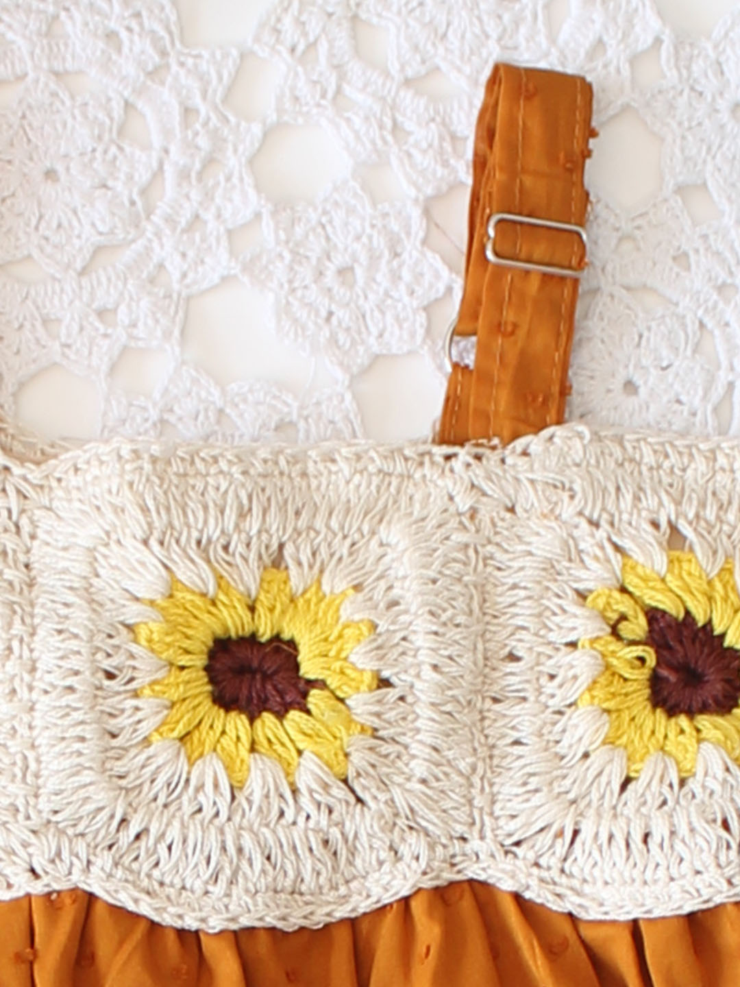 Cotton Sleeveless Crochet Yoke Sunflower Summer Dress