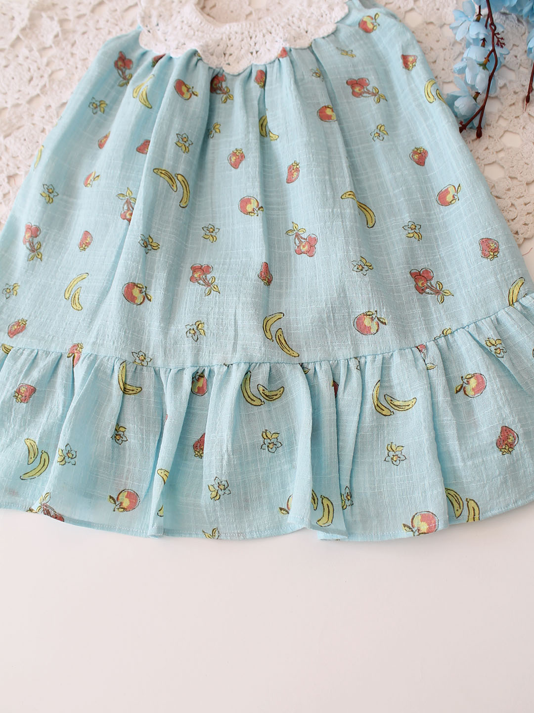 Woonie Cotton Sleeveless Printed Crochet Summer Dress