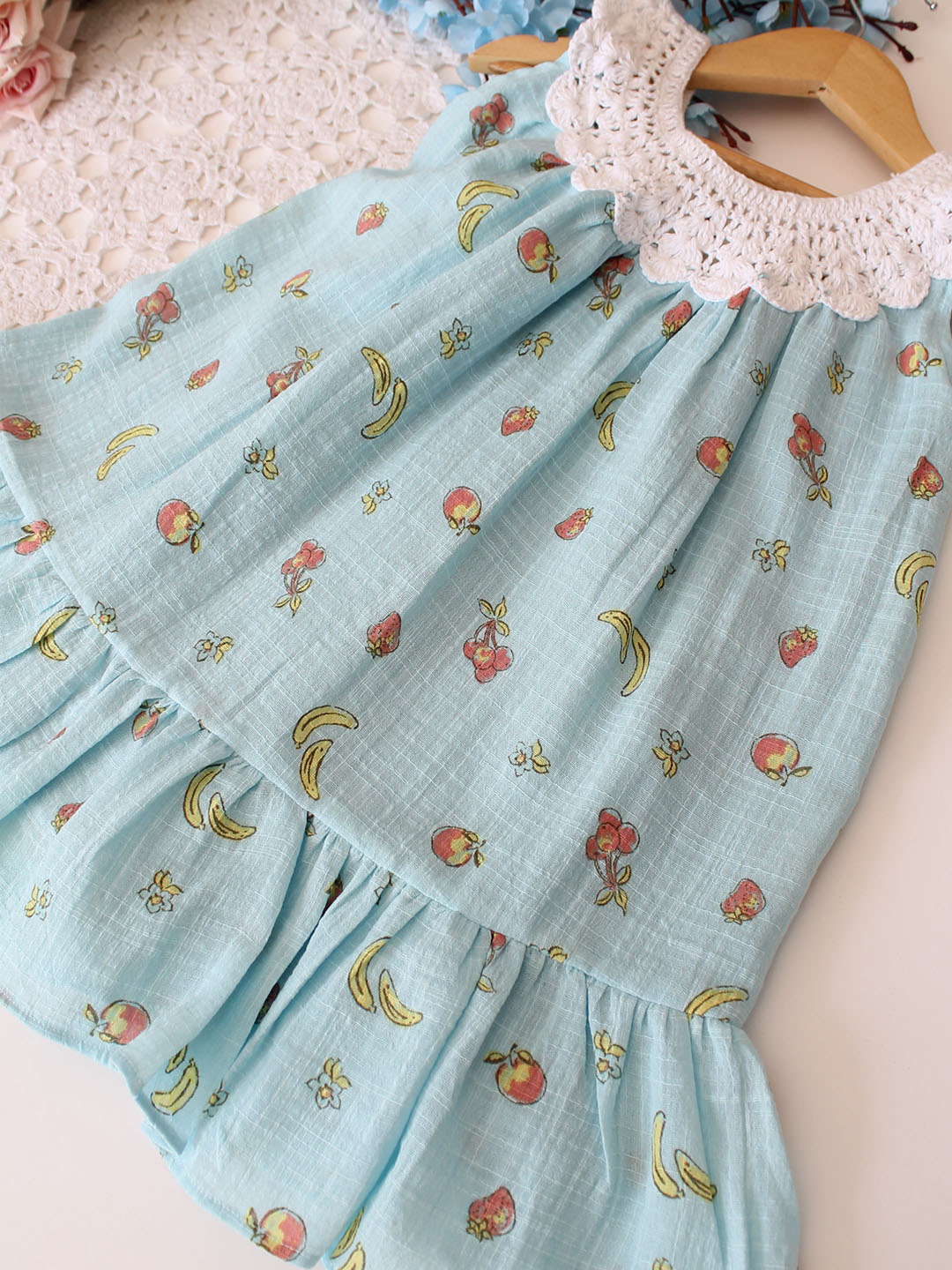 Woonie Cotton Sleeveless Printed Crochet Summer Dress