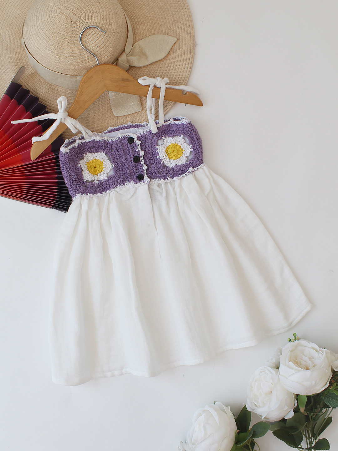 Woonie Woven Crochet Summer Dress - White