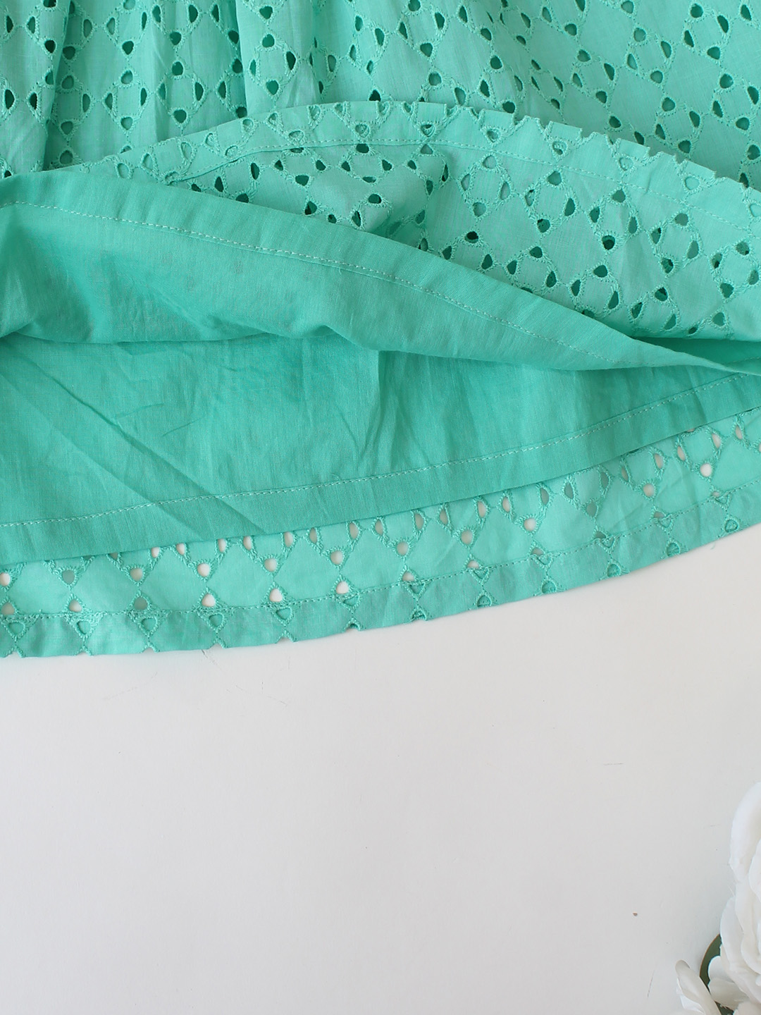 Woonie Schiffli Embroidered Sleeveless Crochet Summer Dress - Green