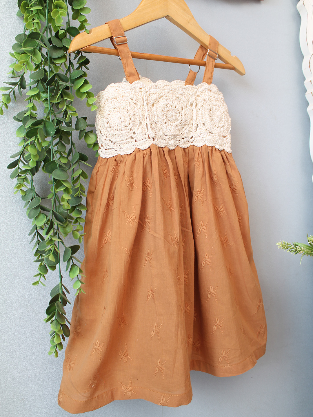 Woonie Crochet Printed Summer Dress - Brown