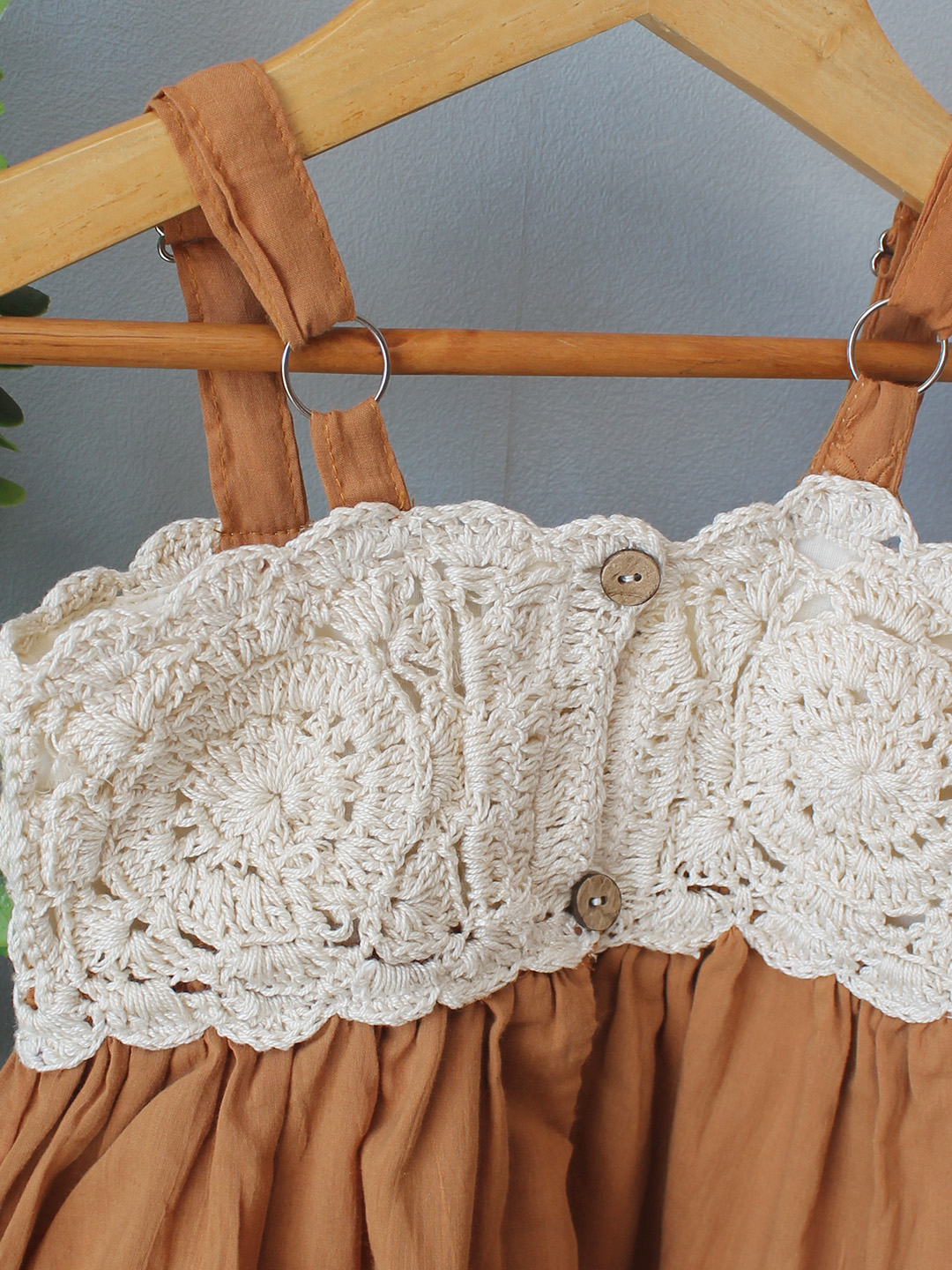 Woonie Crochet Printed Summer Dress - Brown