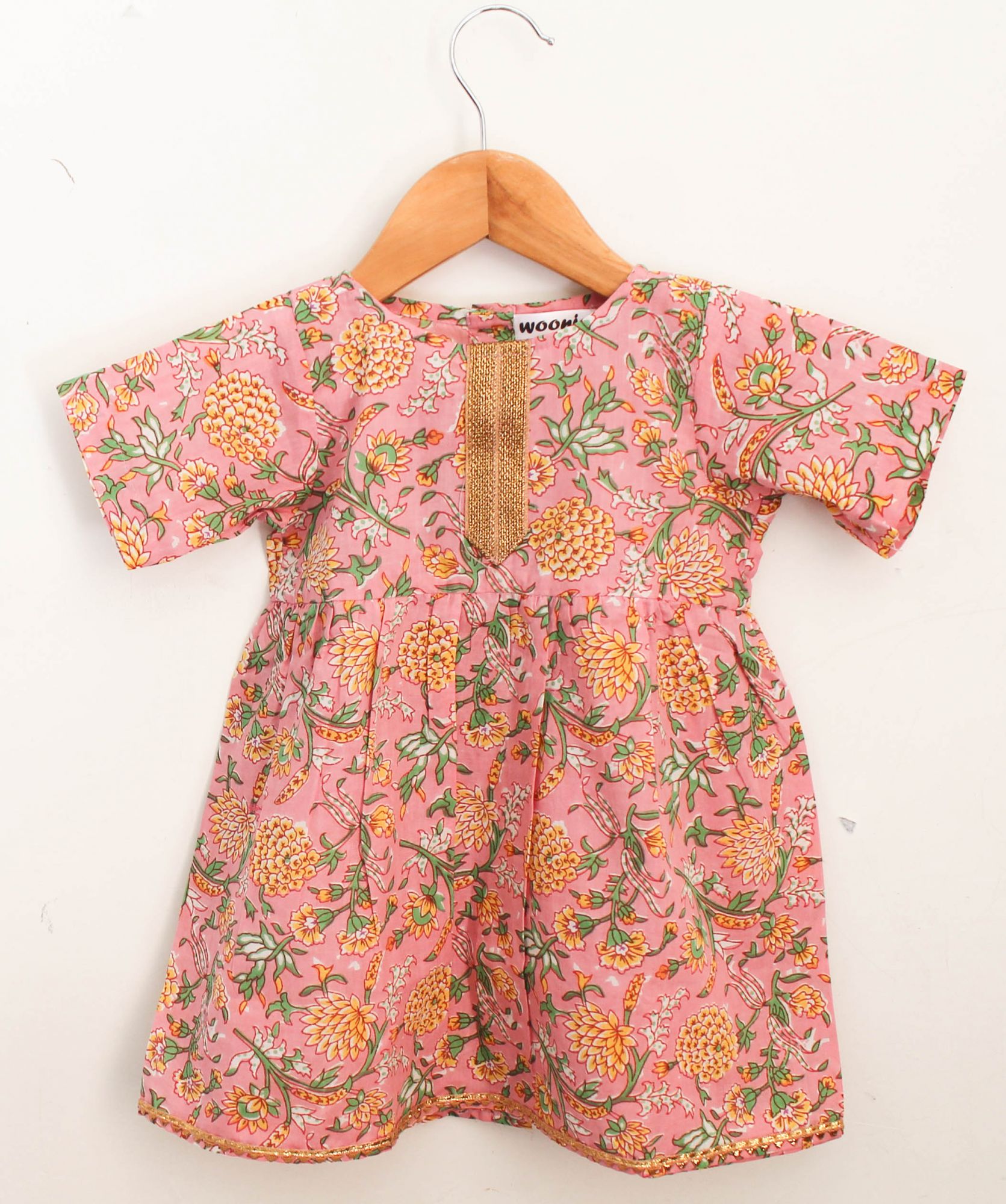 Woonie Half Sleeves Floral Print Kurti & Sharara Set- Pink