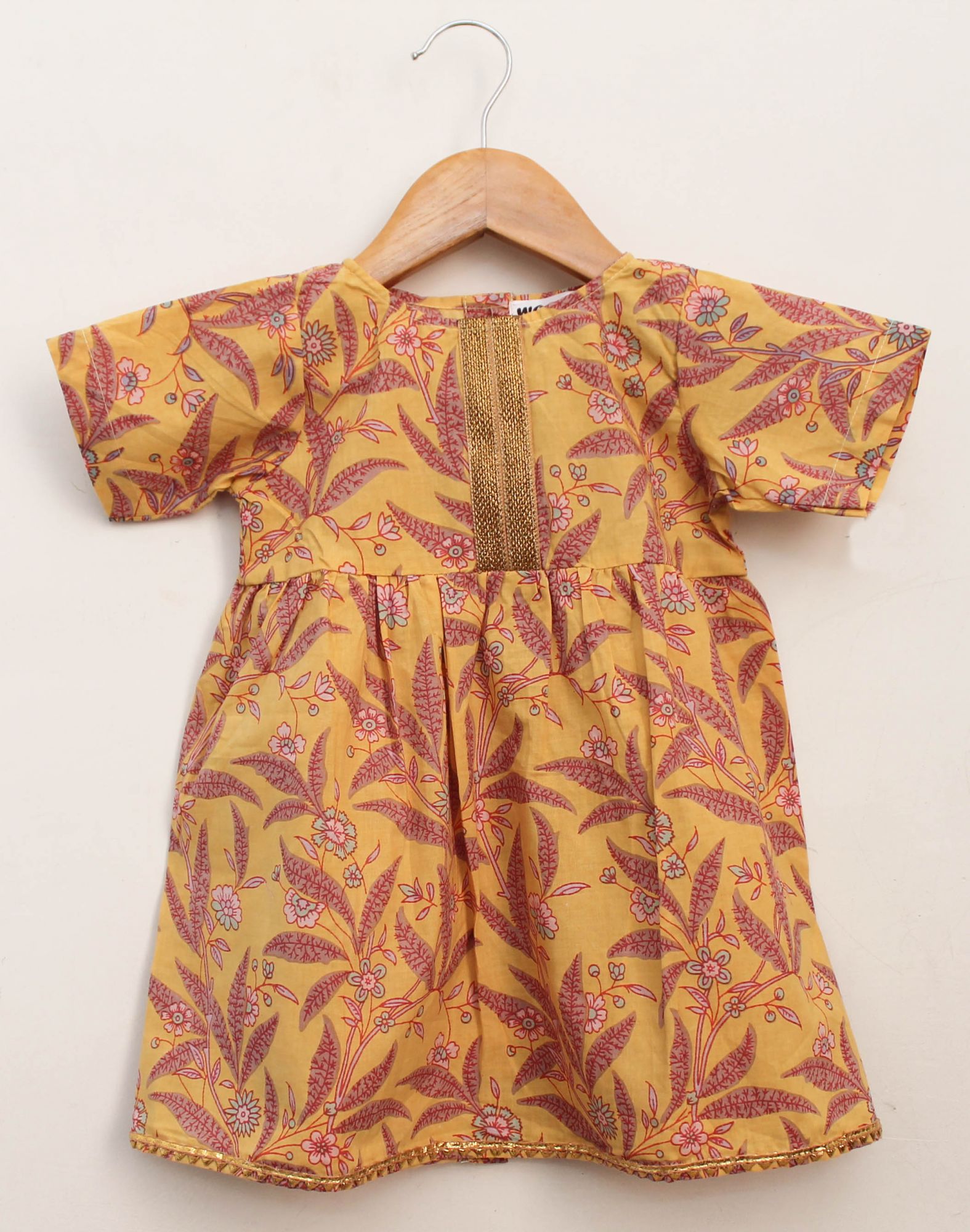 Woonie Half Sleeves Floral Block Print Kurti & Sharara Set- Yellow