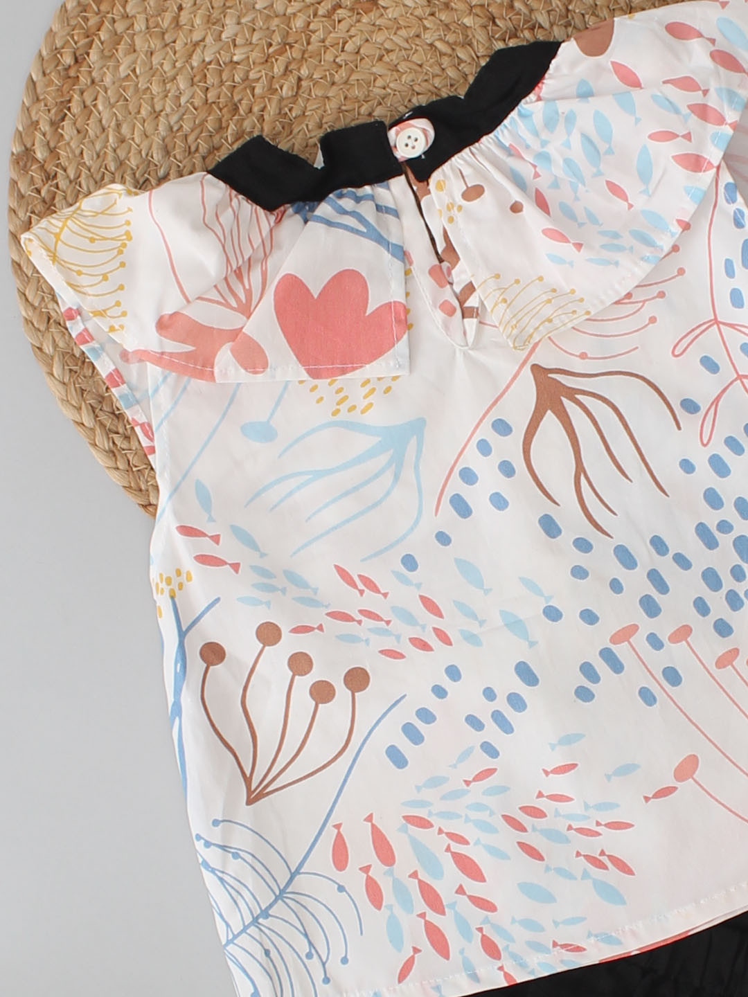 Girls Printed Summer Co ord Set with Top and Shorts - White