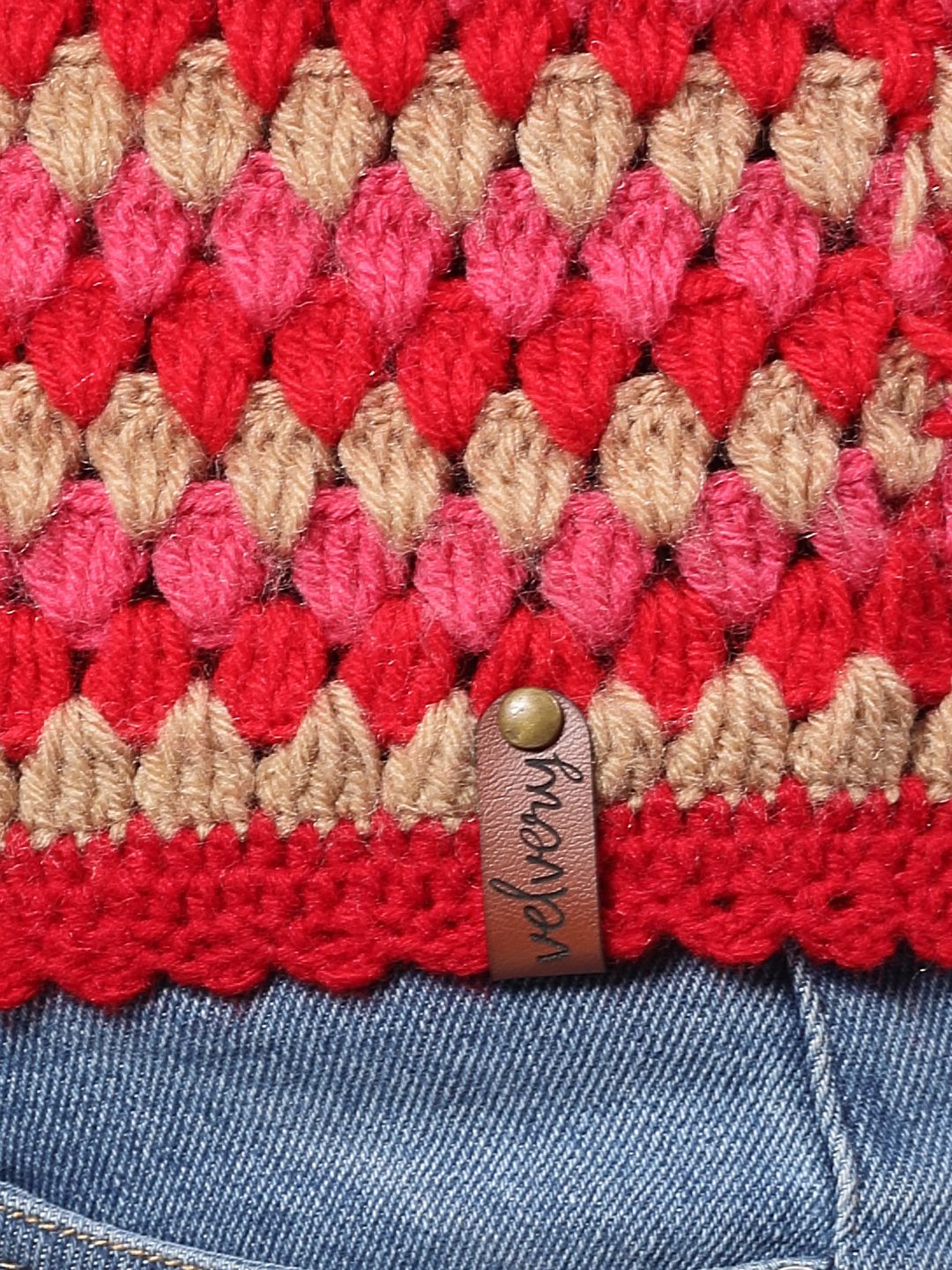 Granny Flat Stitch Dual Coloured Sleeveless Sweater Vest - Red