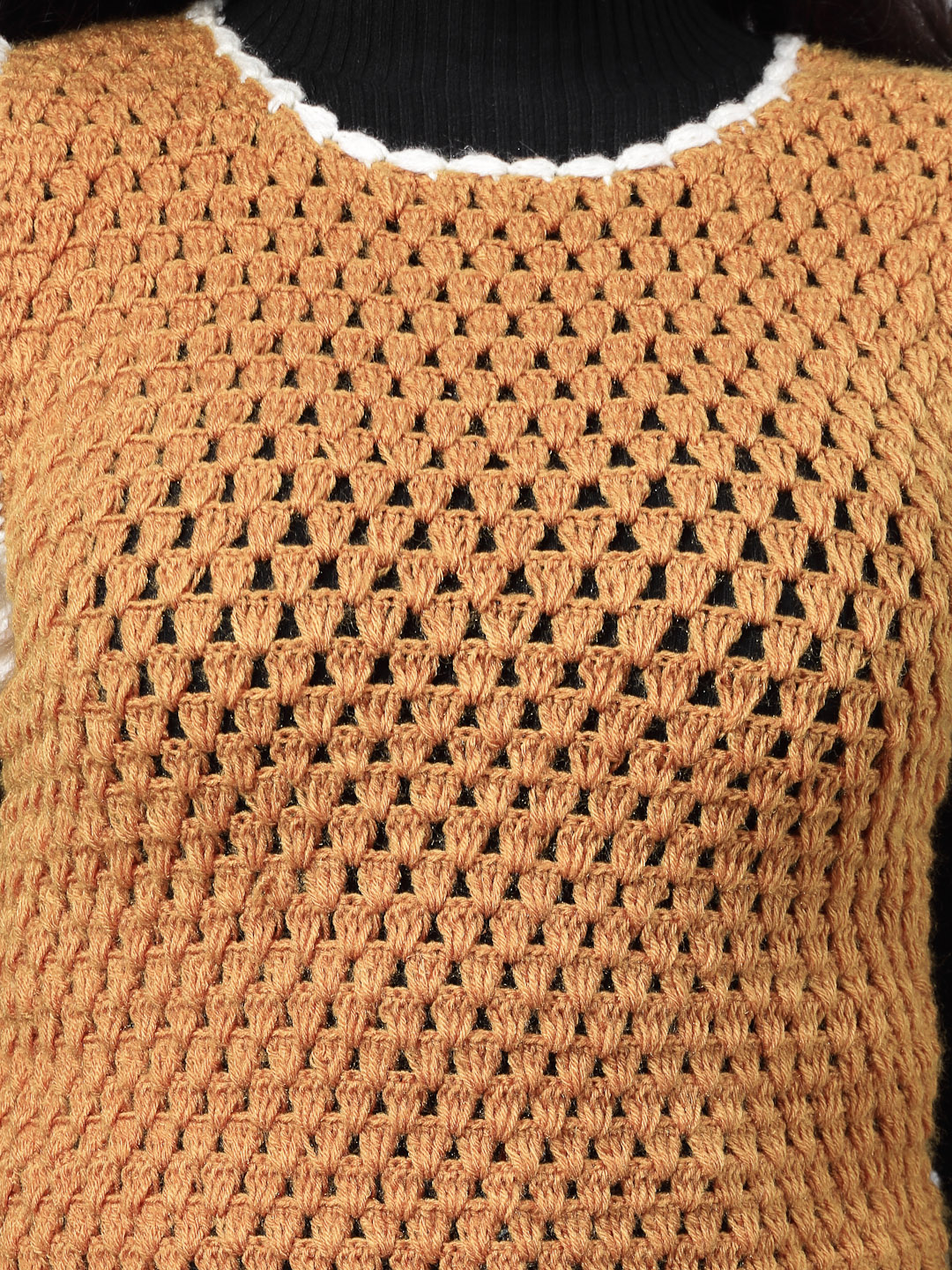 Granny Flat Stitch Sleeveless Sweater with Ruffles - Mustard