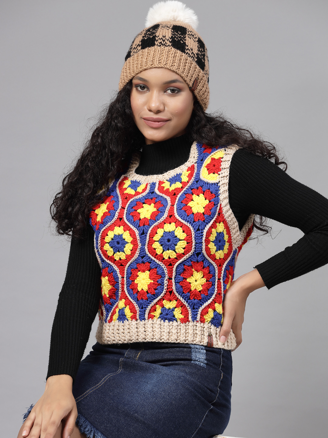 Granny Hexagon Crochet Sweater Vest - Multi