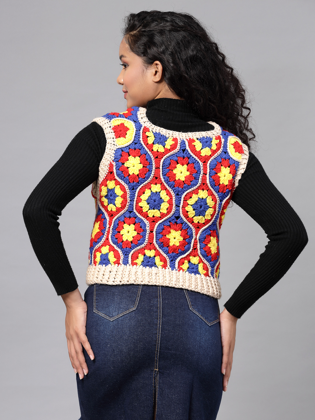 Granny Hexagon Crochet Sweater Vest - Multi