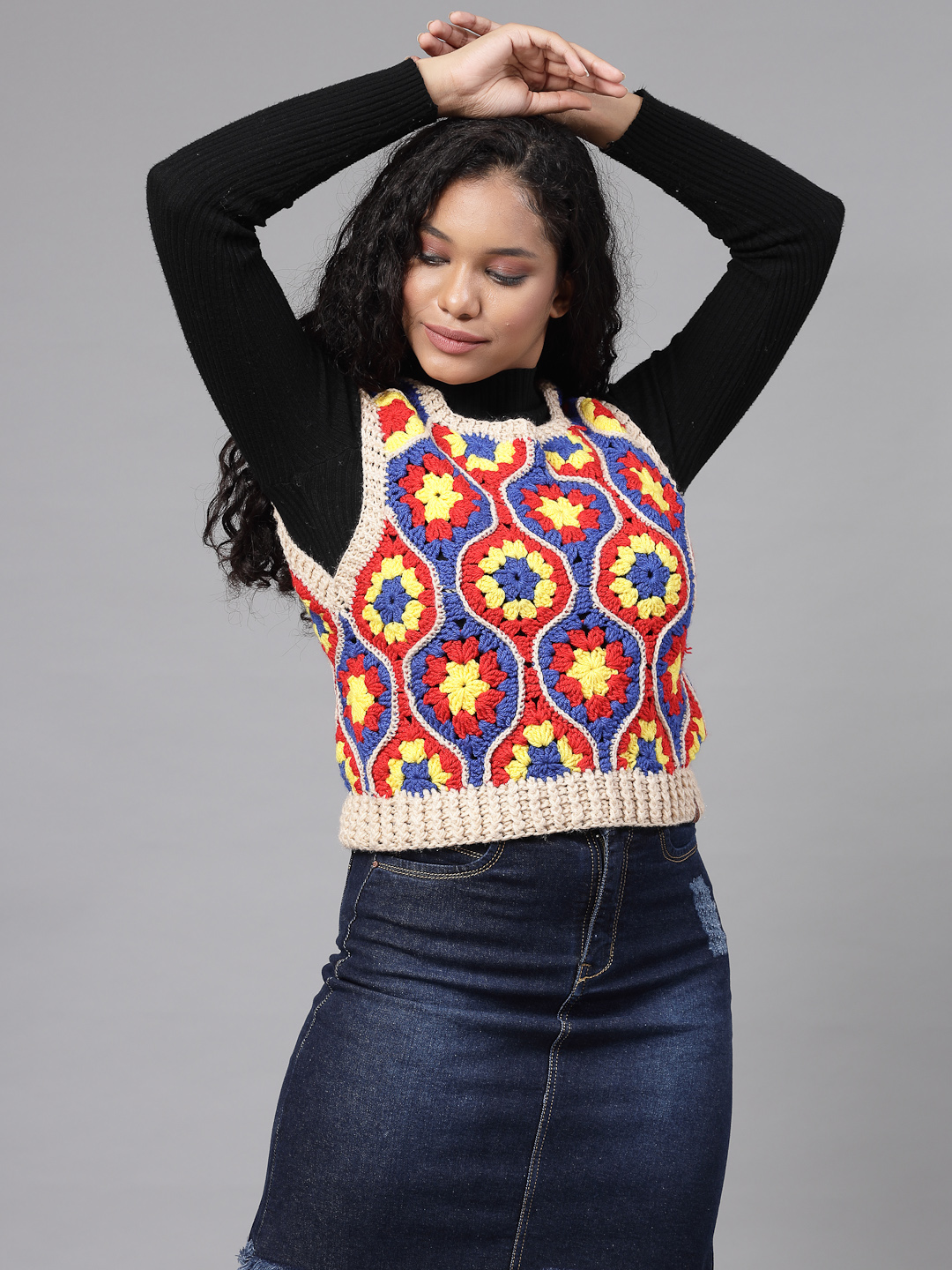 Granny Hexagon Crochet Sweater Vest - Multi