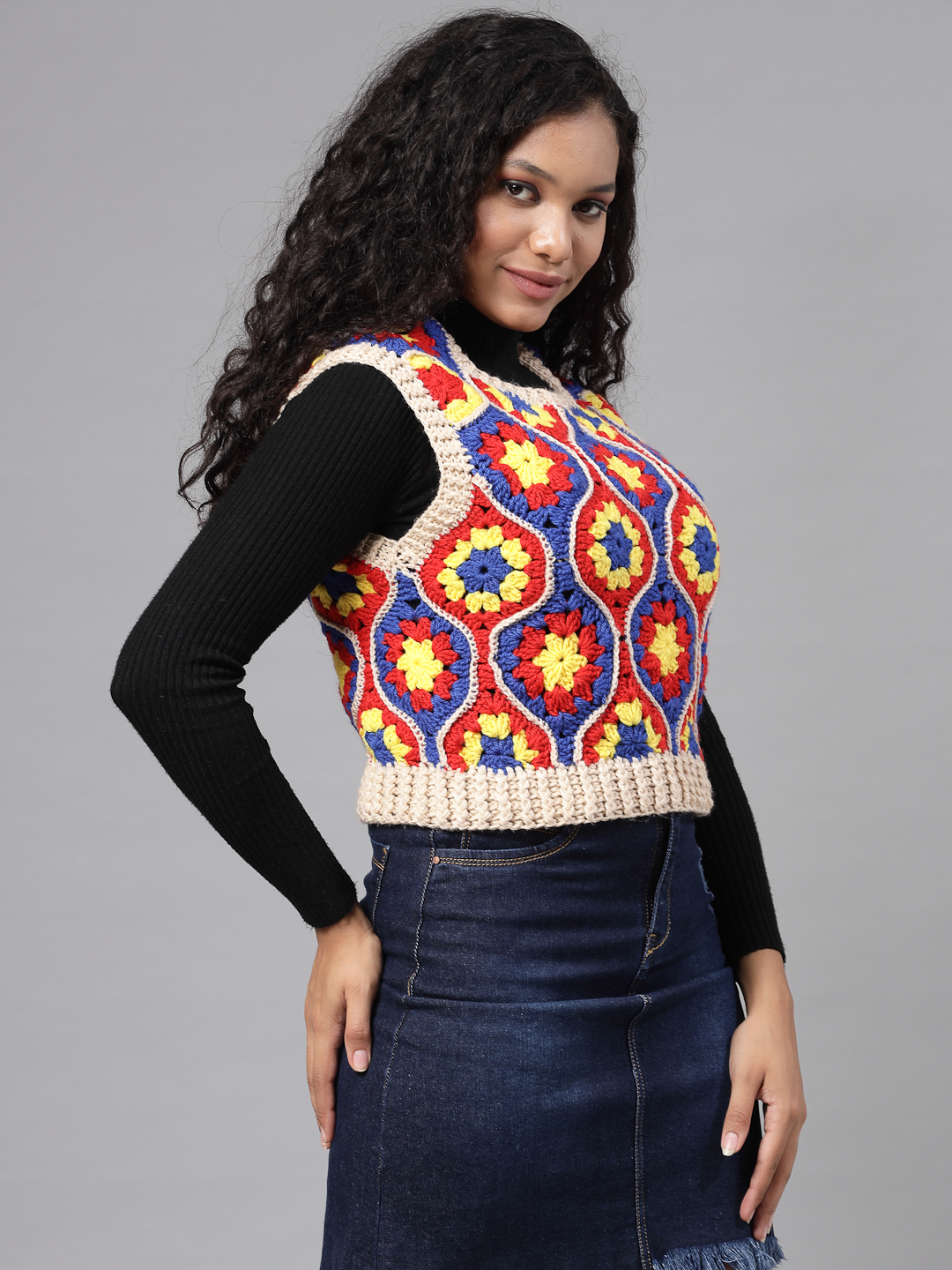 Granny Hexagon Crochet Sweater Vest - Multi