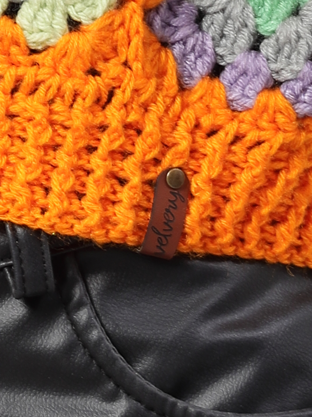 Granny Square Baggy Sweater for Women  Orange