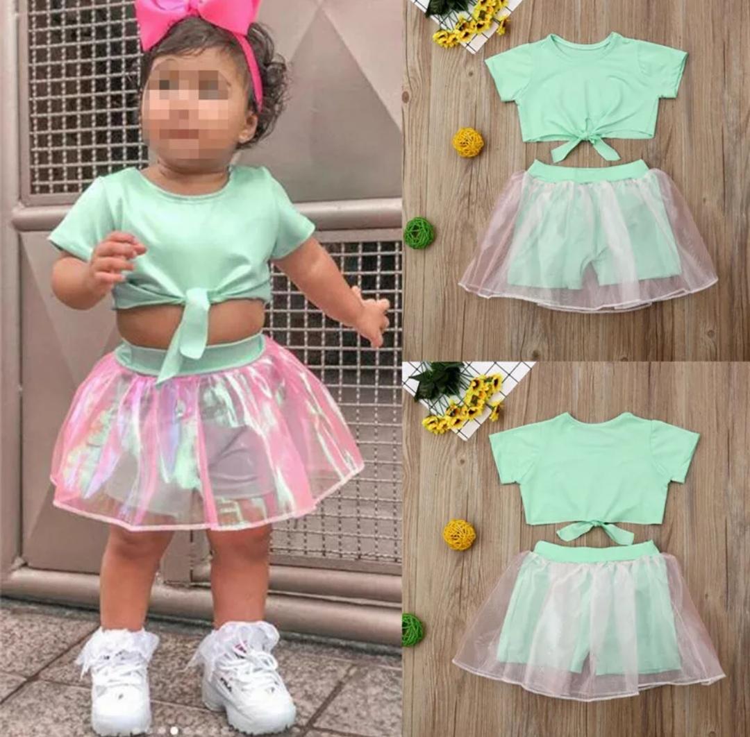 Green Crop top with Skirt
