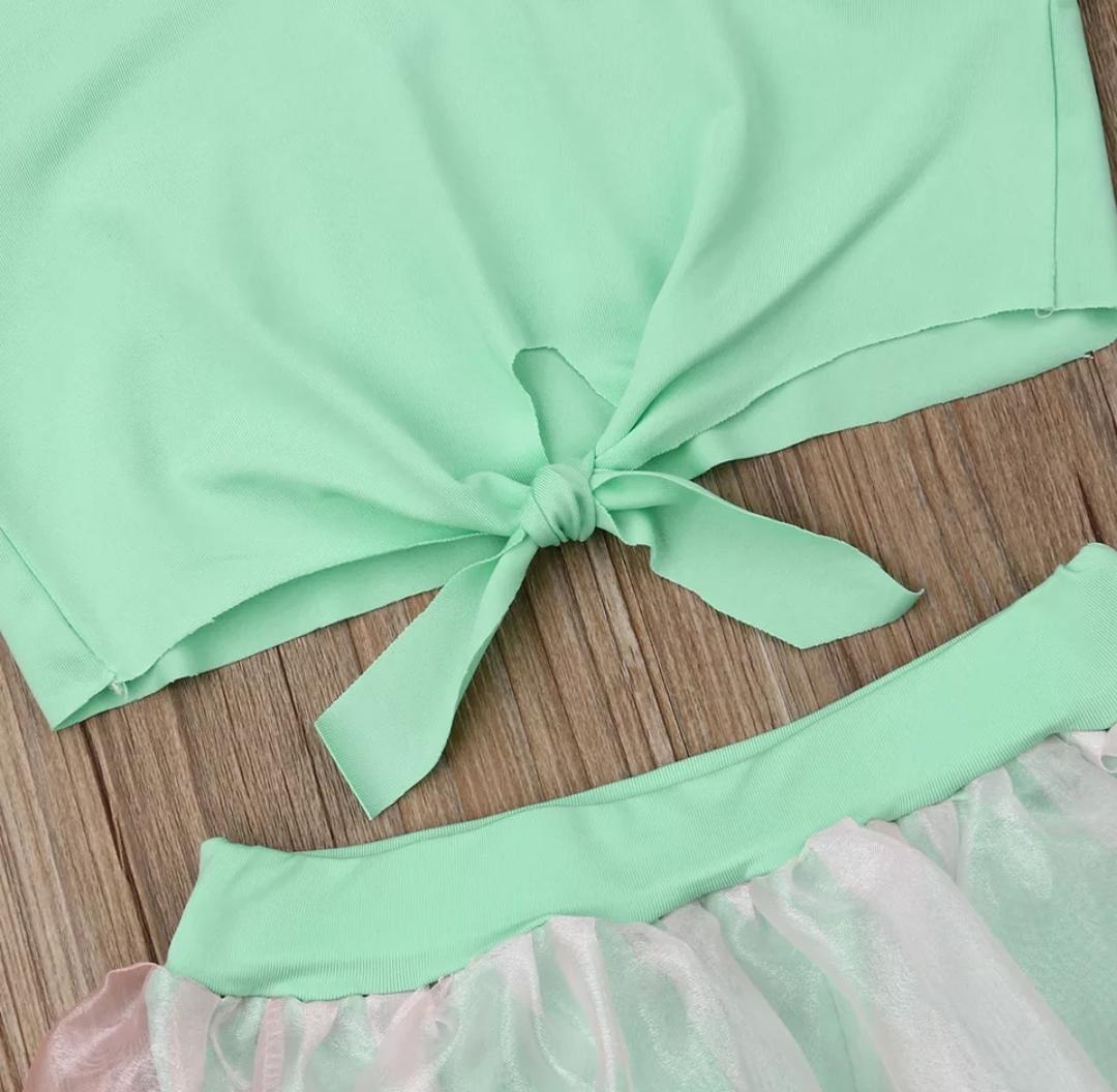 Green Crop top with Skirt