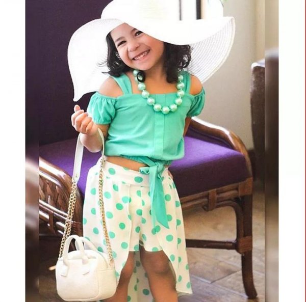 Image of Green Top With Polka Skirt