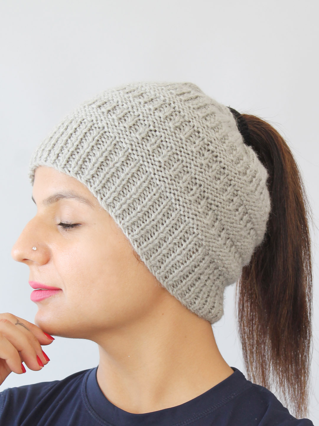 Ponytail Hat for Women - Light Grey