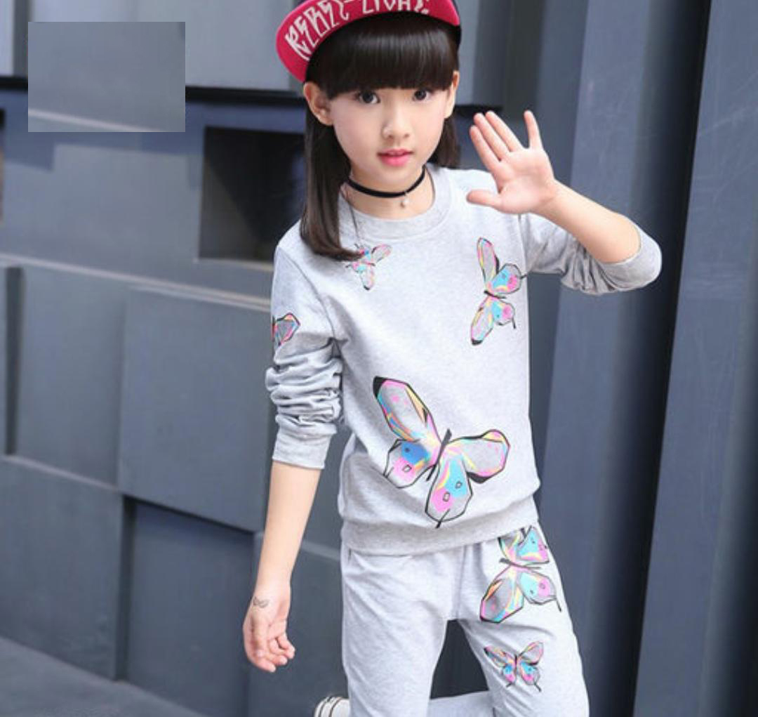 Grey Tracksuit with Butterfly Print