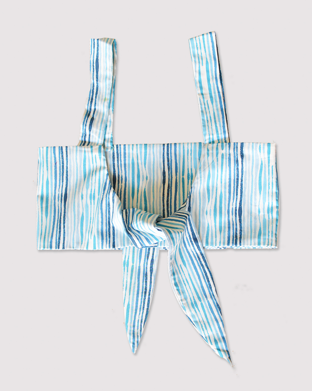 Woonie Sleeveless Striped Pattern Back Tie up Top With Pant-Light Blue