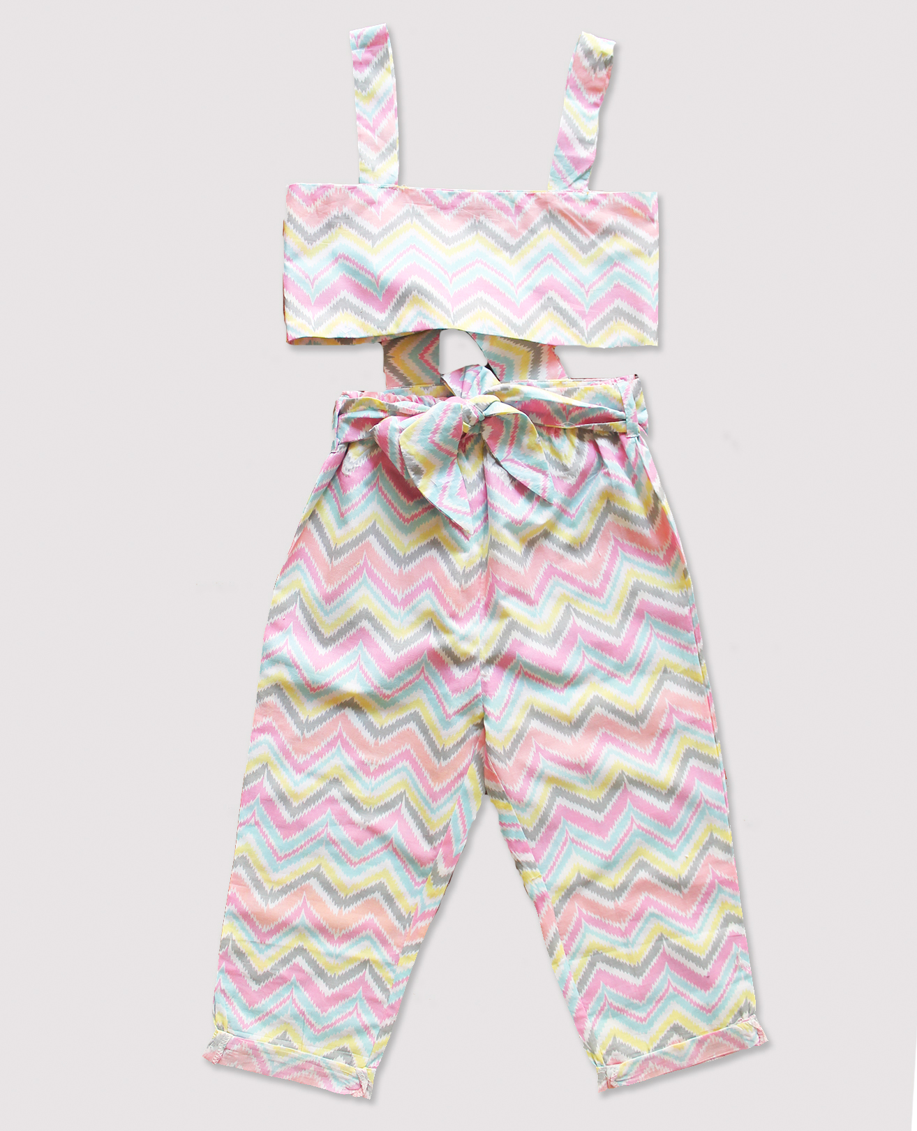 Woonie Sleeveless Zig Zag Pattern Top With Pant-Multicolour