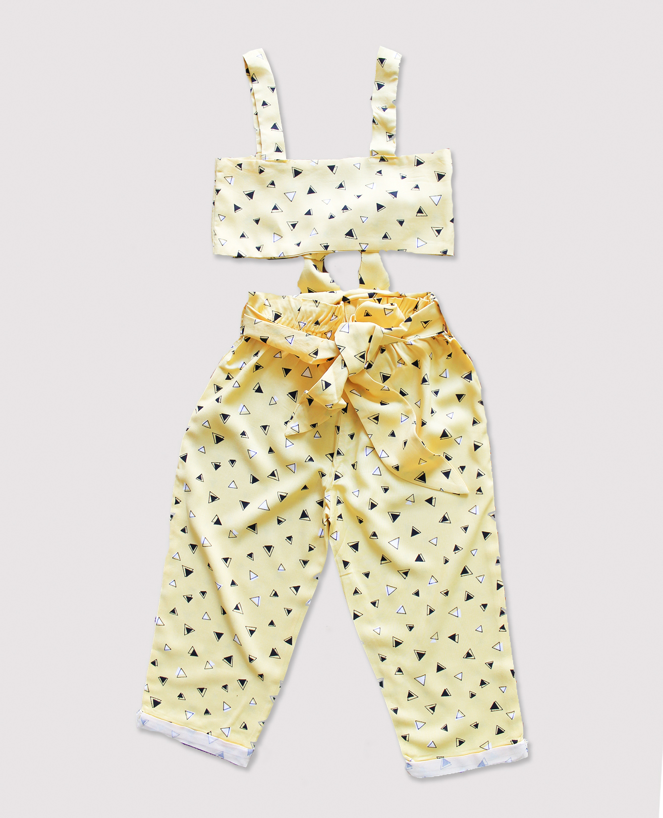 Woonie Sleeveless Printed Back Tie Knot Top With Pant-Yellow