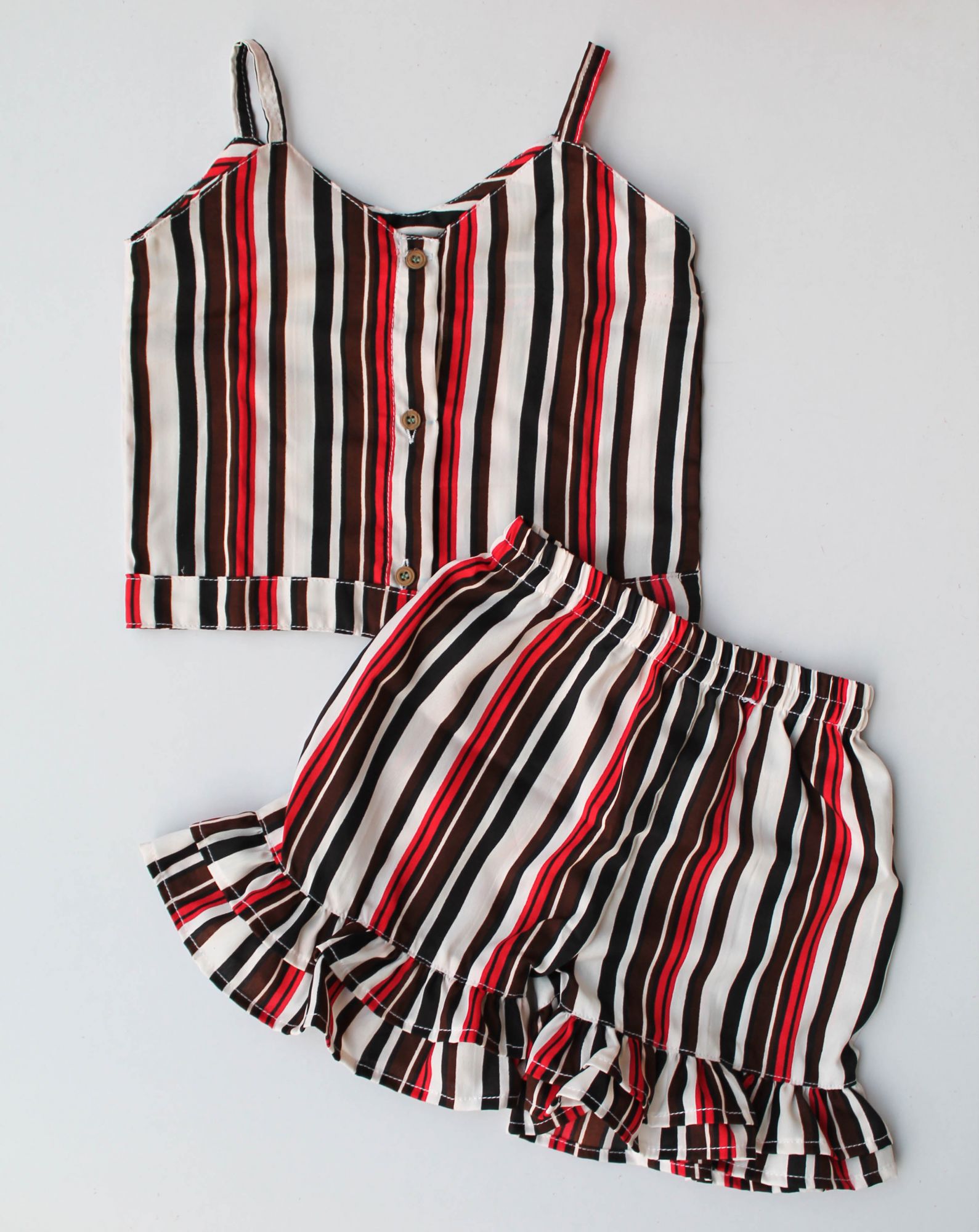 Woonie Sleeveless Striped Pattern Top With Shorts