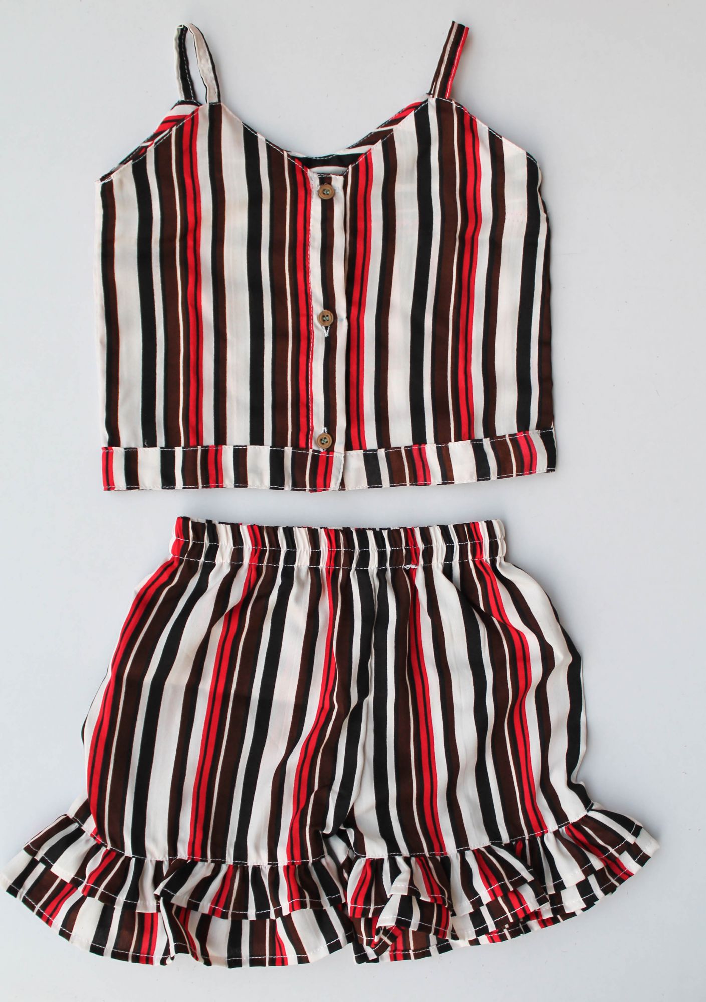 Woonie Sleeveless Striped Pattern Top With Shorts